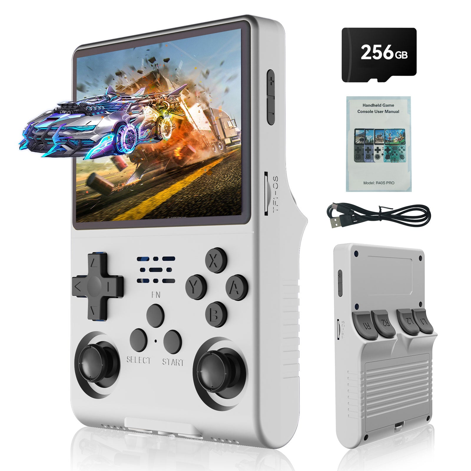 GWALSNTH R40S Pro Handheld Game Console,30000 HD Games Mini Retro Gaming Console,3.5-Inch IPS Screen,Built in 45 Emulators,256GB SD Card,3800mAh Battery