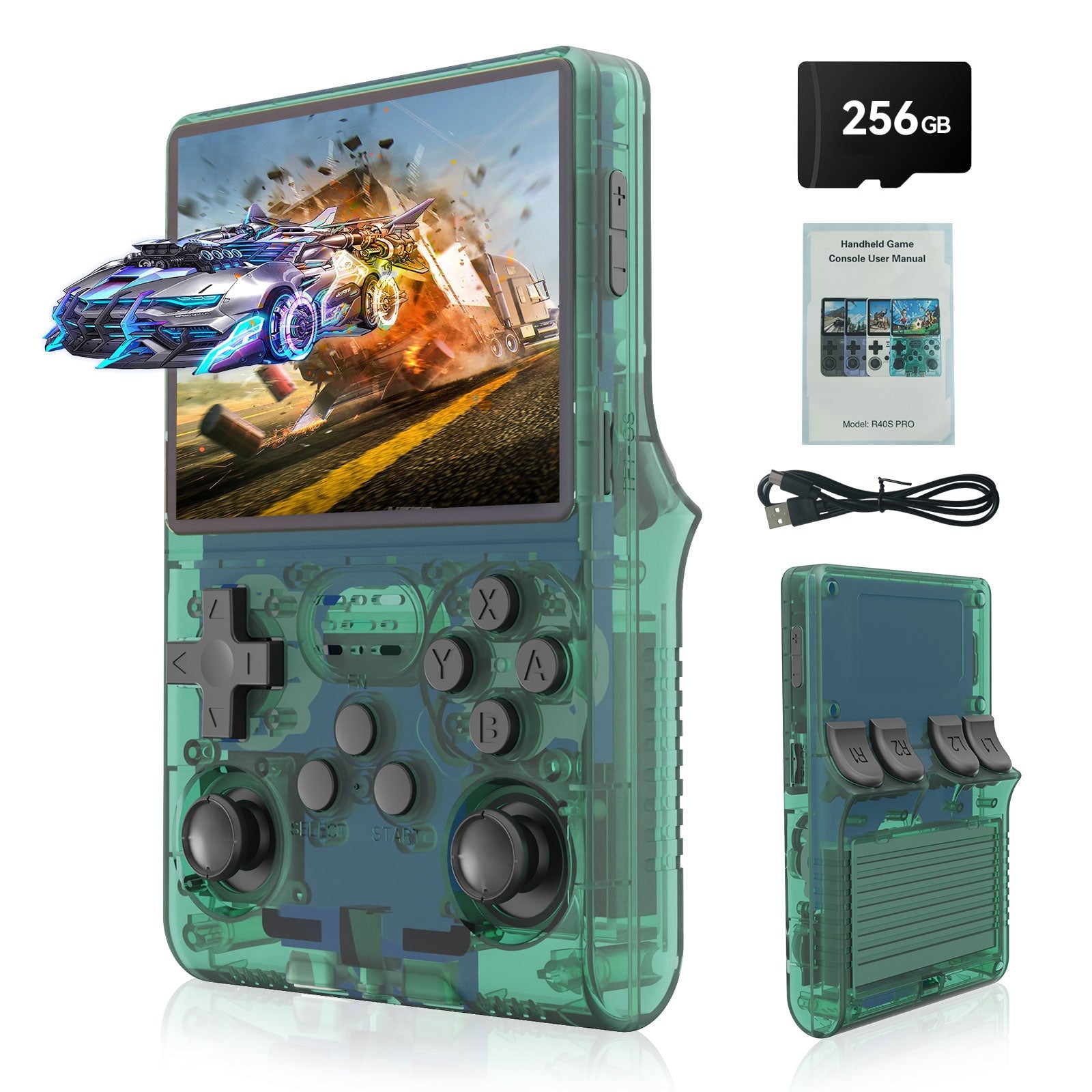 GWALSNTH R40S Pro Handheld Game Console,30000 HD Games Mini Retro Gaming Console,3.5-Inch IPS Screen,Built in 45 Emulators,256GB SD Card,3800mAh Battery