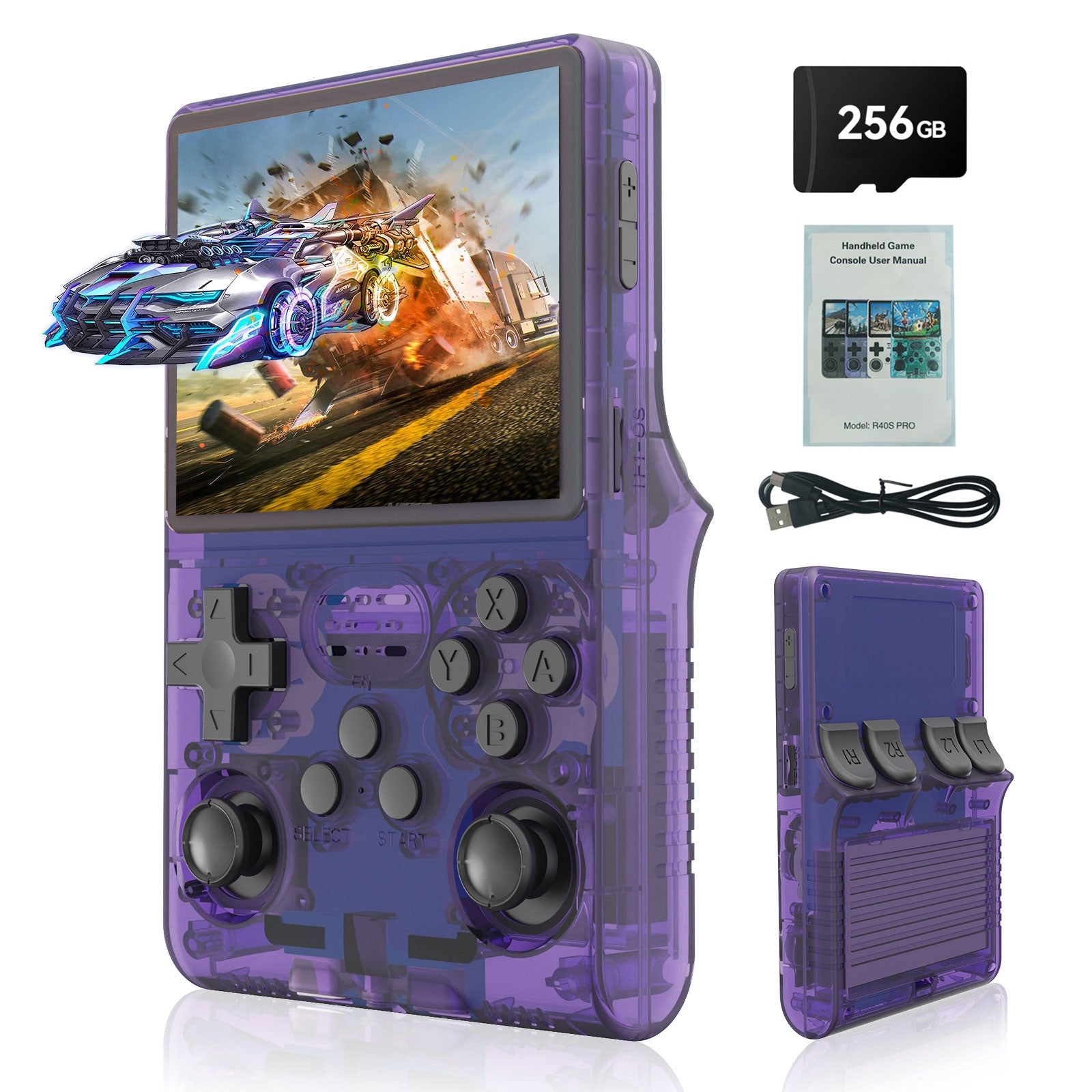 GWALSNTH R40S Pro Handheld Game Console,30000 HD Games Mini Retro Gaming Console,3.5-Inch IPS Screen,Built in 45 Emulators,256GB SD Card,3800mAh Battery
