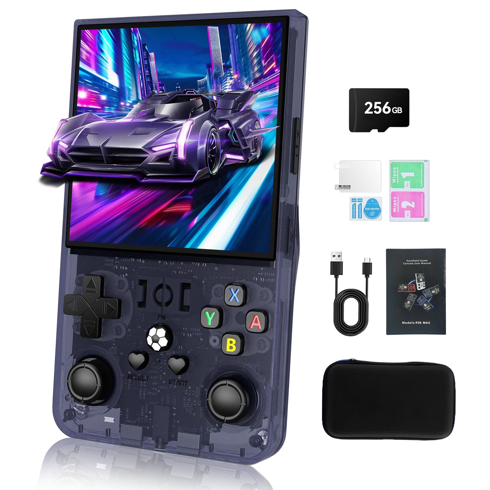 GWALSNTH R36 MAX Handheld Game Console,Mini Retro Game Console with 256GB TF Card, 40000+ Classic Games, 4.0" IPS HD Screen 4000mAh Rechargeable Portable Video Console