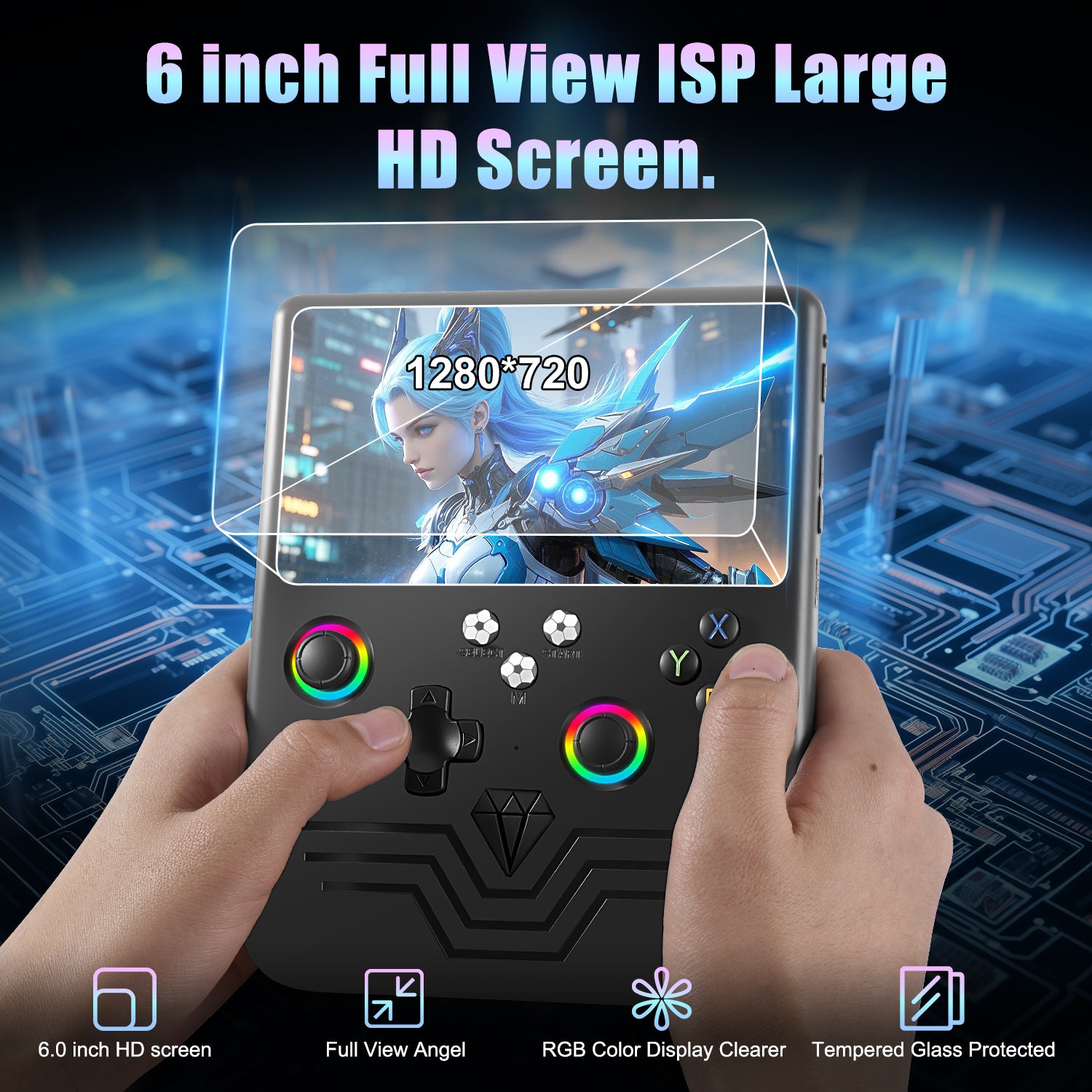 GWALSNTH R60 Max Handheld Game Console, 128GB Retro Gaming Console with 40000+ Games, 6-Inch IPS Screen, Linux System, RGB Joysticks, 6000mAh Rechargeable Portable Gaming System