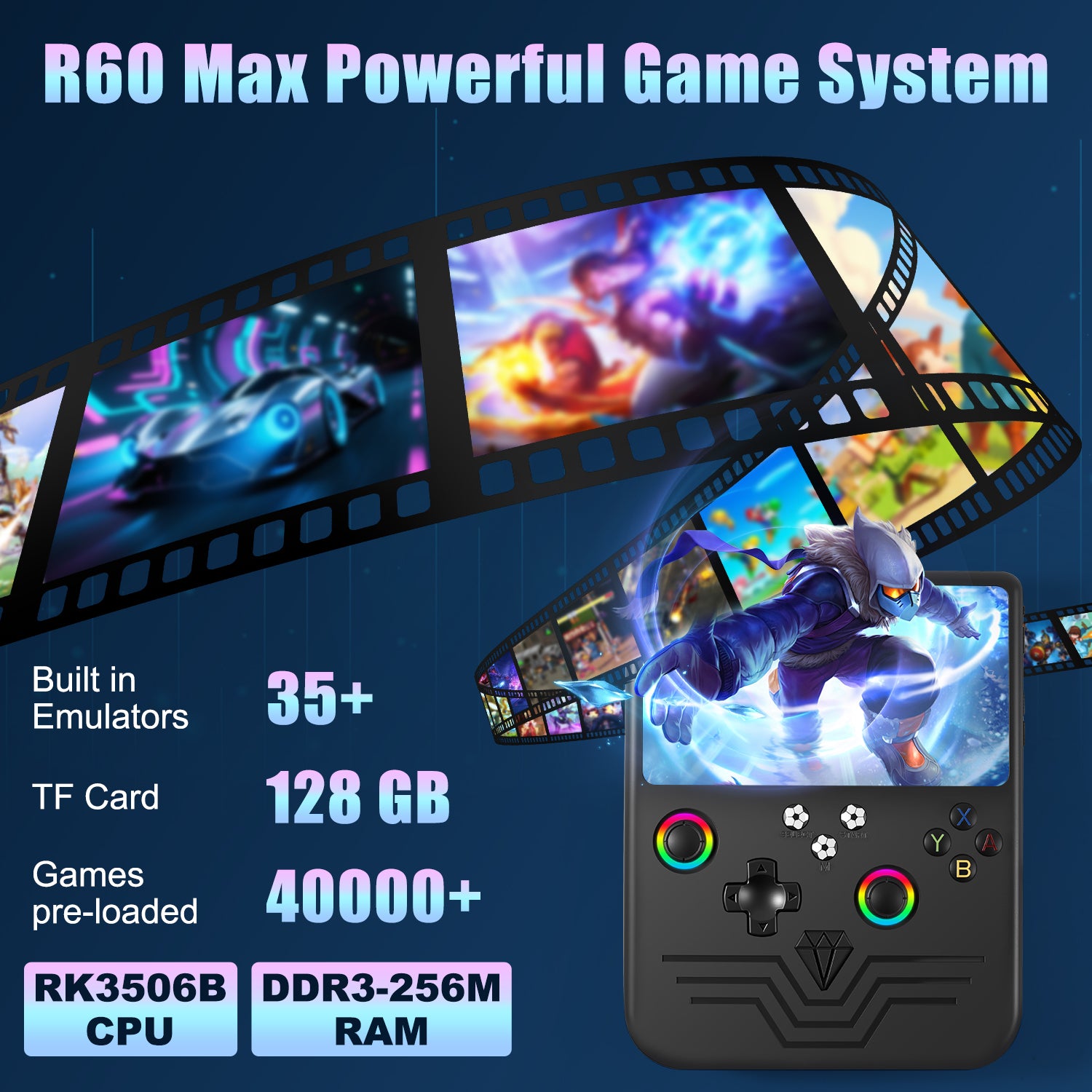 GWALSNTH R60 Max Handheld Game Console, 128GB Retro Gaming Console with 40000+ Games, 6-Inch IPS Screen, Linux System, RGB Joysticks, 6000mAh Rechargeable Portable Gaming System