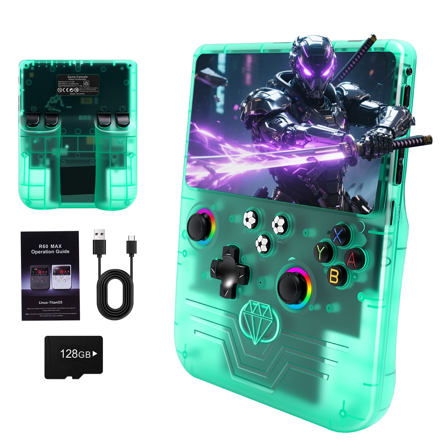 GWALSNTH R60 Max Handheld Game Console, 128GB Retro Gaming Console with 40000+ Games, 6-Inch IPS Screen, Linux System, RGB Joysticks, 6000mAh Rechargeable Portable Gaming System