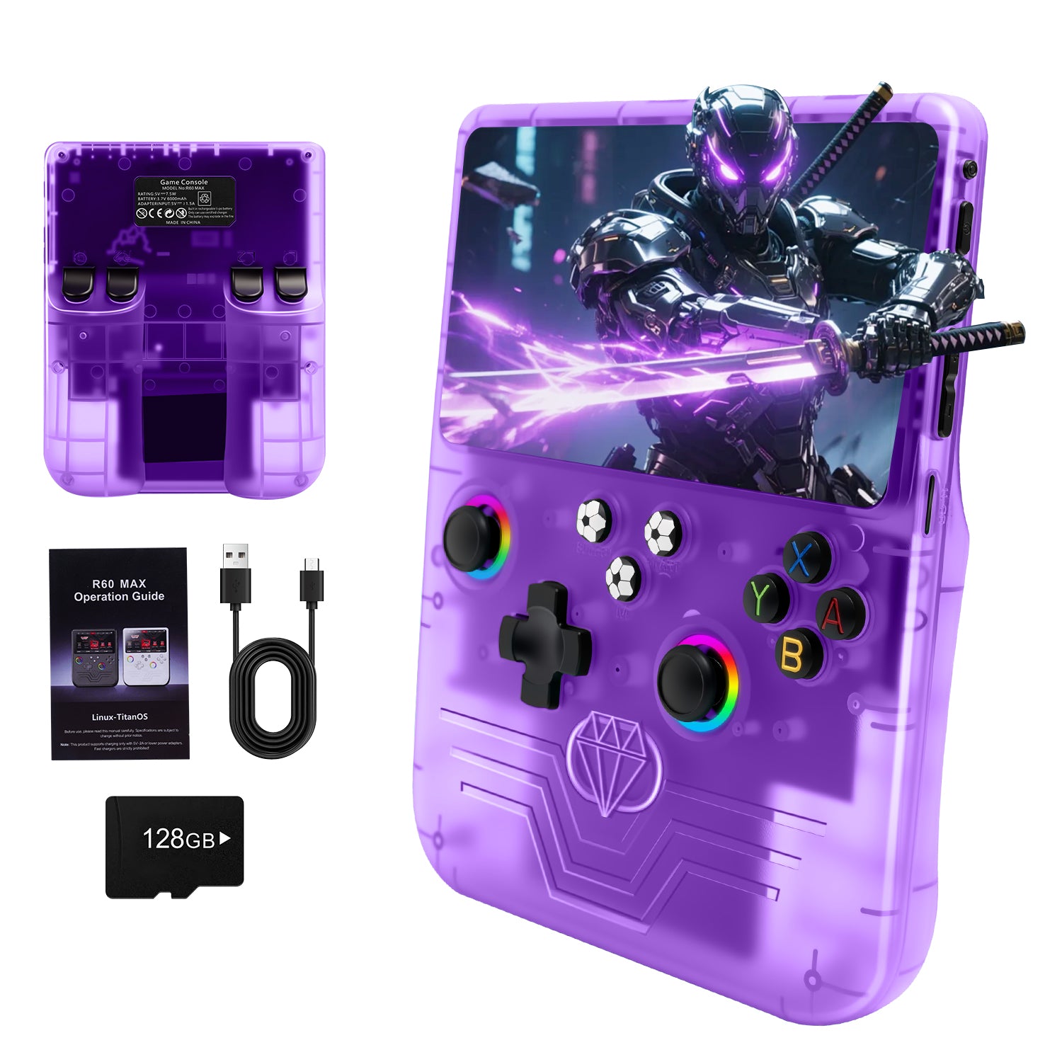 GWALSNTH R60 Max Handheld Game Console, 128GB Retro Gaming Console with 40000+ Games, 6-Inch IPS Screen, Linux System, RGB Joysticks, 6000mAh Rechargeable Portable Gaming System