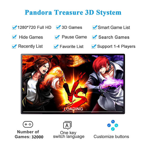 GWALSNTH 32000 in 1 Wireless Pandora Box Bluetooth Arcade Games Console,1280X720 Display,3D Games,Search/Save/Hide/Pause Game,1-4 Players