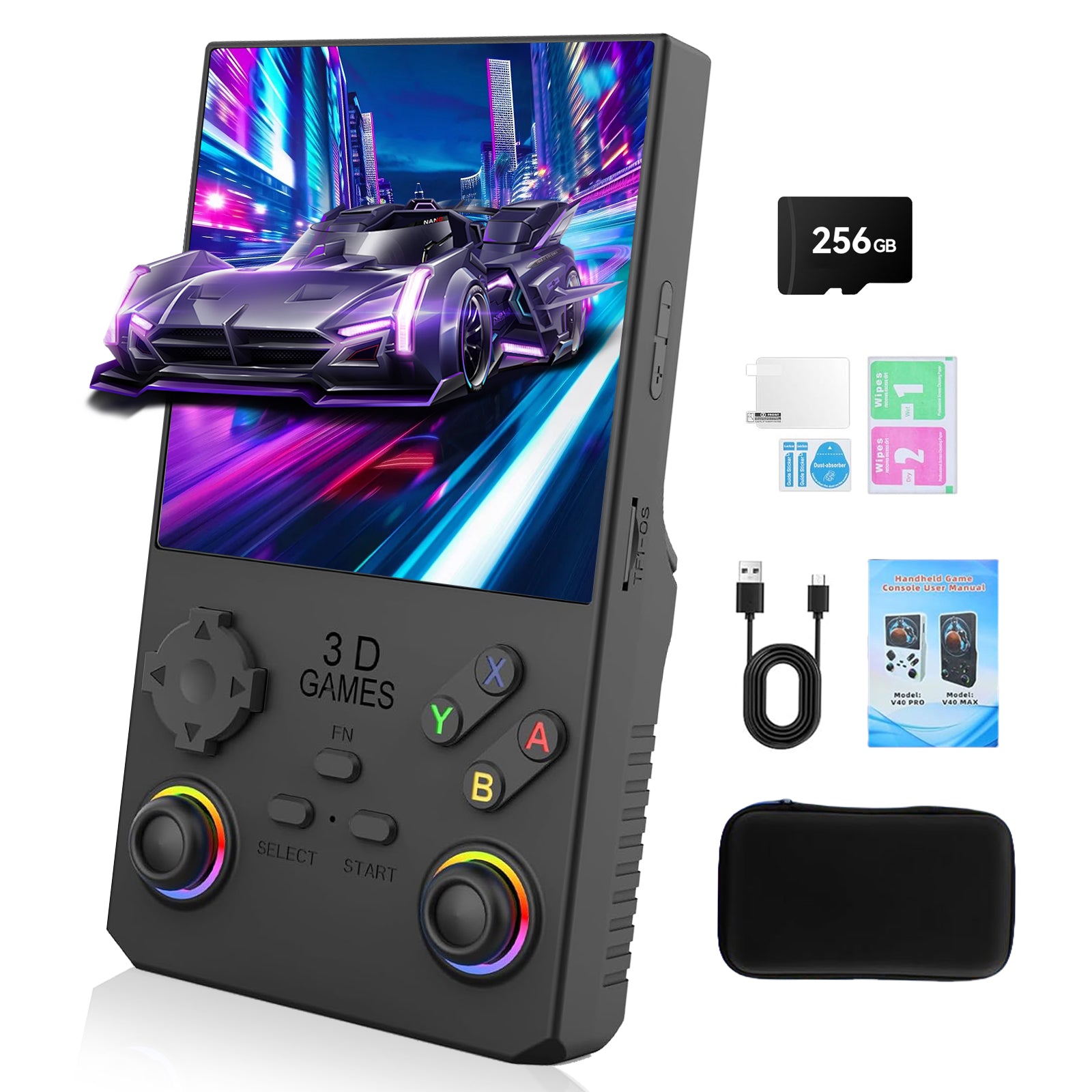 GWALSNTH V40 MAX Retro Handheld Game Console, 4.0 Inch 4K IPS Screen, 40000 in 1 Preloaded Games with 256G TF Card, Built-in 50+ Emulators, 4000mAh Long Battery Life, Portable Pocket Video Game Player for Kids Adults Gift