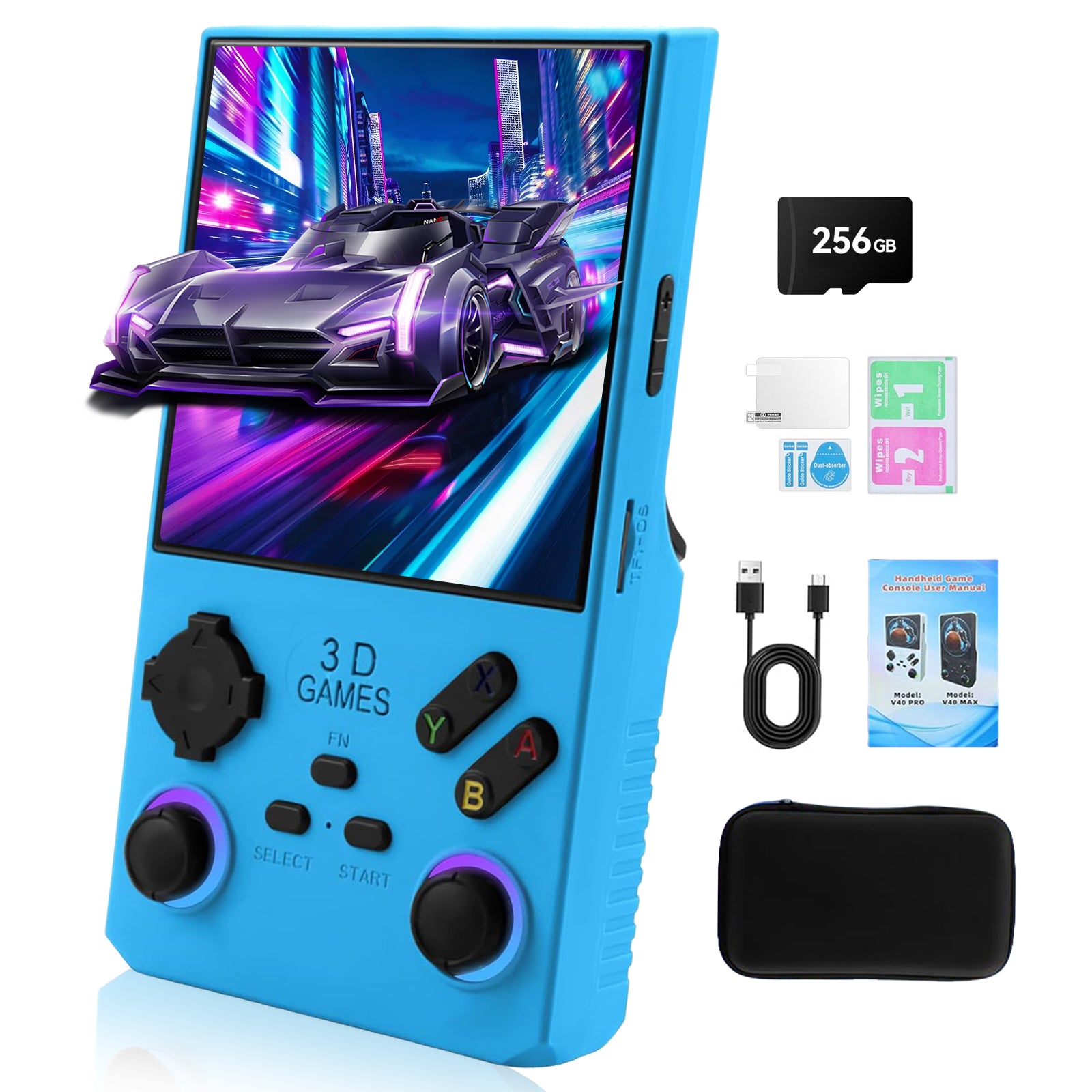 GWALSNTH V40 MAX Retro Handheld Game Console, 4.0 Inch 4K IPS Screen, 40000 in 1 Preloaded Games with 256G TF Card, Built-in 50+ Emulators, 4000mAh Long Battery Life, Portable Pocket Video Game Player for Kids Adults Gift