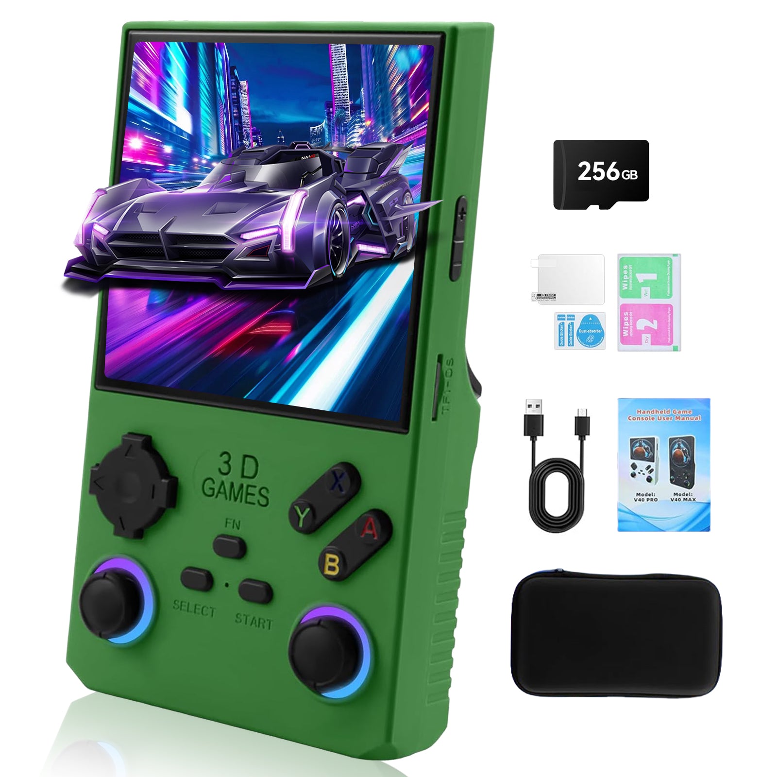 GWALSNTH V40 MAX Retro Handheld Game Console, 4.0 Inch 4K IPS Screen, 40000 in 1 Preloaded Games with 256G TF Card, Built-in 50+ Emulators, 4000mAh Long Battery Life, Portable Pocket Video Game Player for Kids Adults Gift