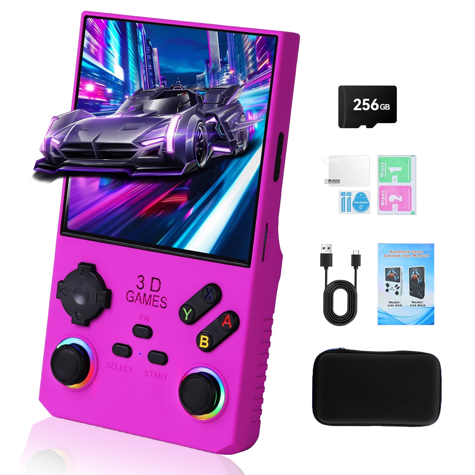 GWALSNTH V40 MAX Retro Handheld Game Console, 4.0 Inch 4K IPS Screen, 40000 in 1 Preloaded Games with 256G TF Card, Built-in 50+ Emulators, 4000mAh Long Battery Life, Portable Pocket Video Game Player for Kids Adults Gift