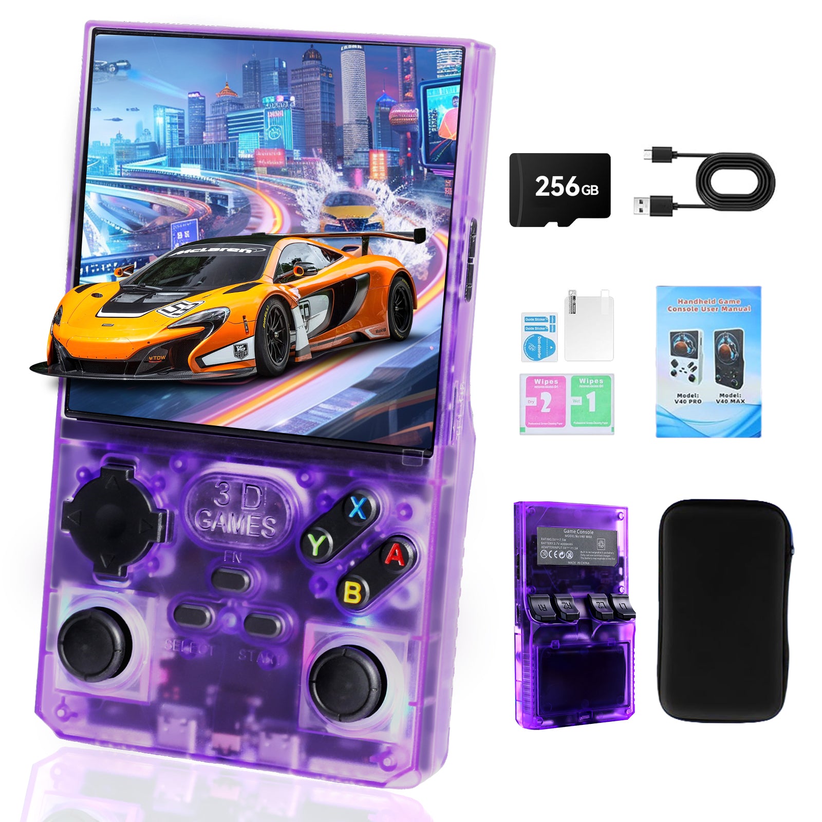 GWALSNTH V40 MAX Retro Handheld Game Console, 4.0 Inch 4K IPS Screen, 40000 in 1 Preloaded Games with 256G TF Card, Built-in 50+ Emulators, 4000mAh Long Battery Life, Portable Pocket Video Game Player for Kids Adults Gift