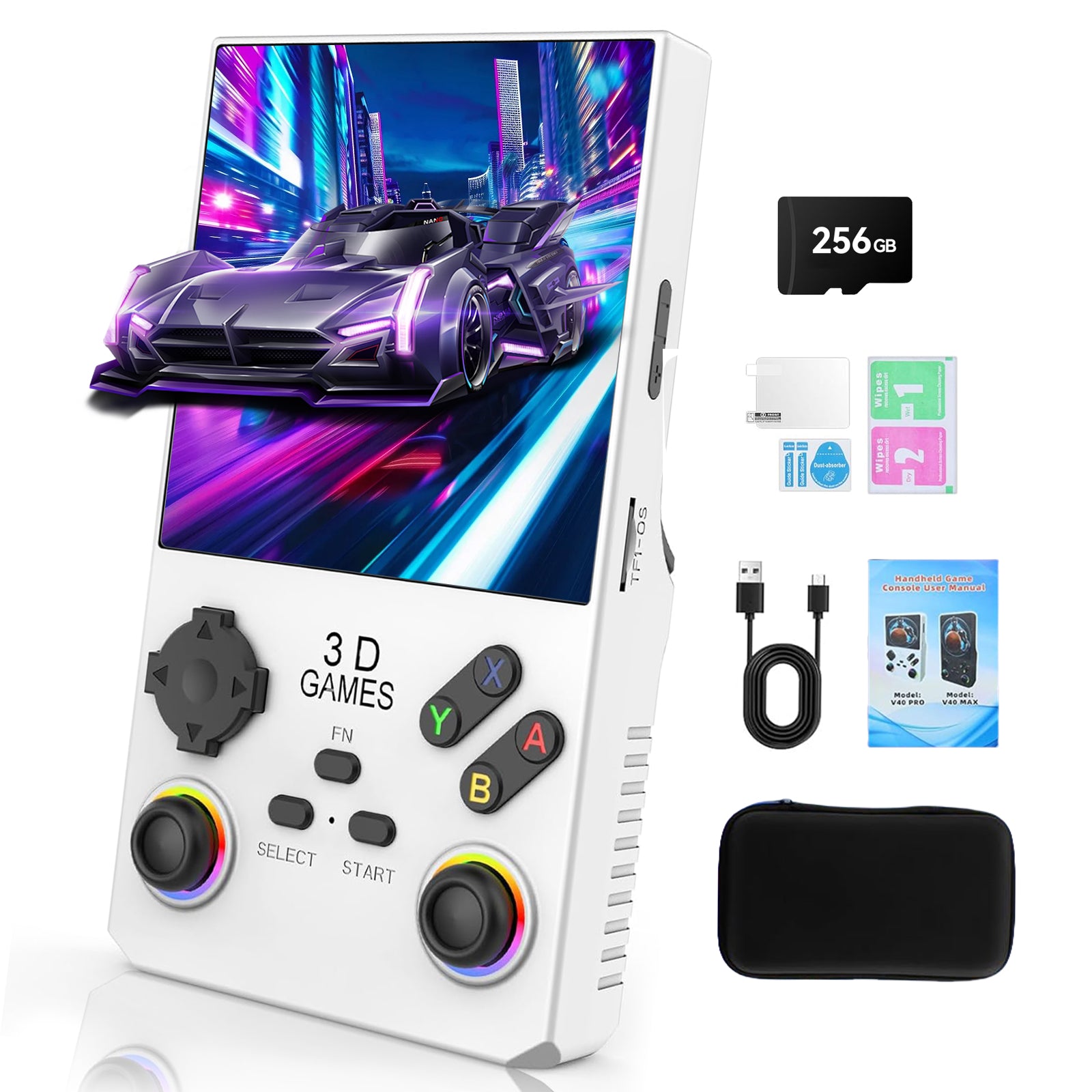 GWALSNTH V40 MAX Retro Handheld Game Console, 4.0 Inch 4K IPS Screen, 40000 in 1 Preloaded Games with 256G TF Card, Built-in 50+ Emulators, 4000mAh Long Battery Life, Portable Pocket Video Game Player for Kids Adults Gift